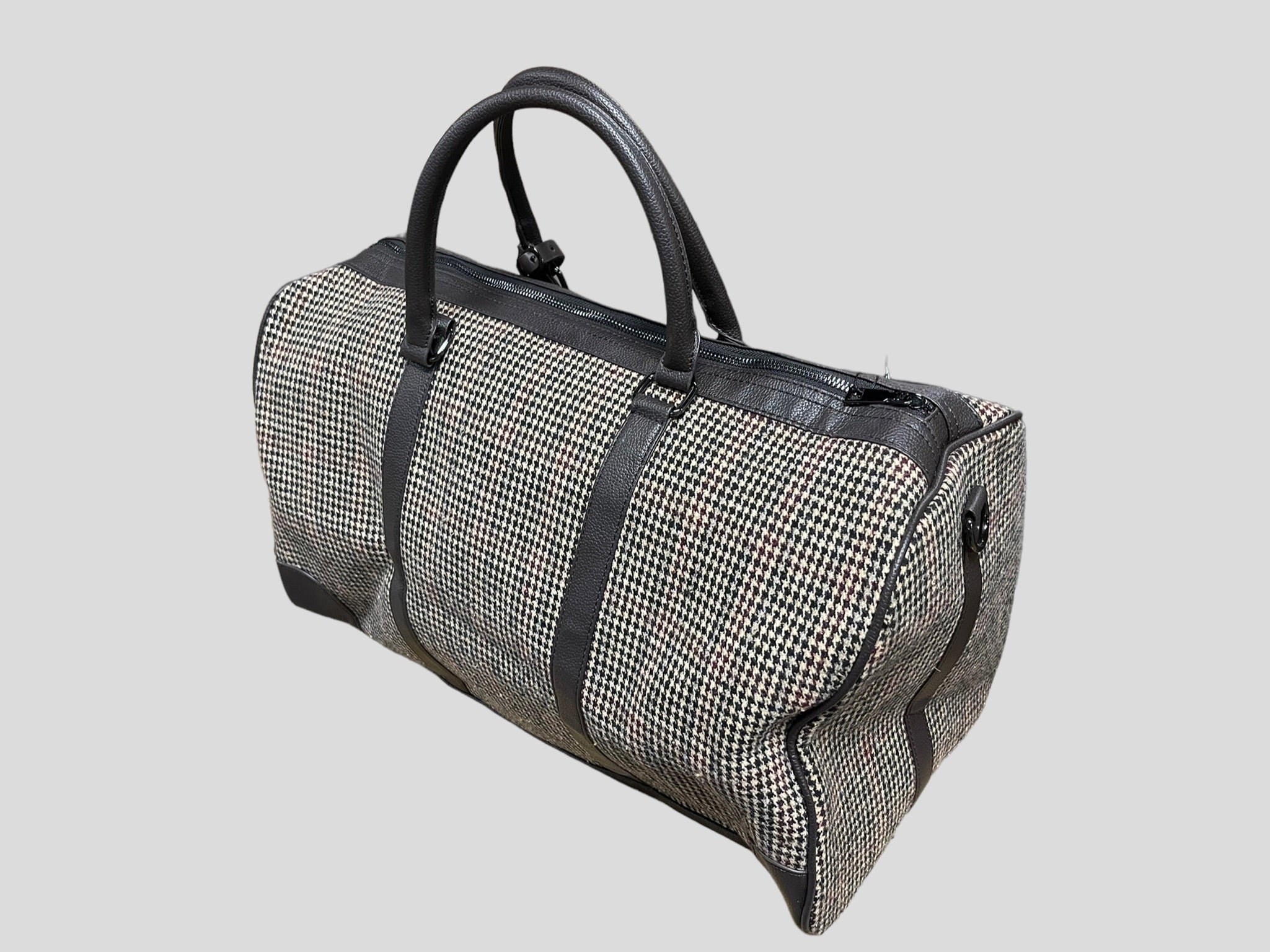 borsone quadroni elegant   weekend  in ecopelle con inserti in lana