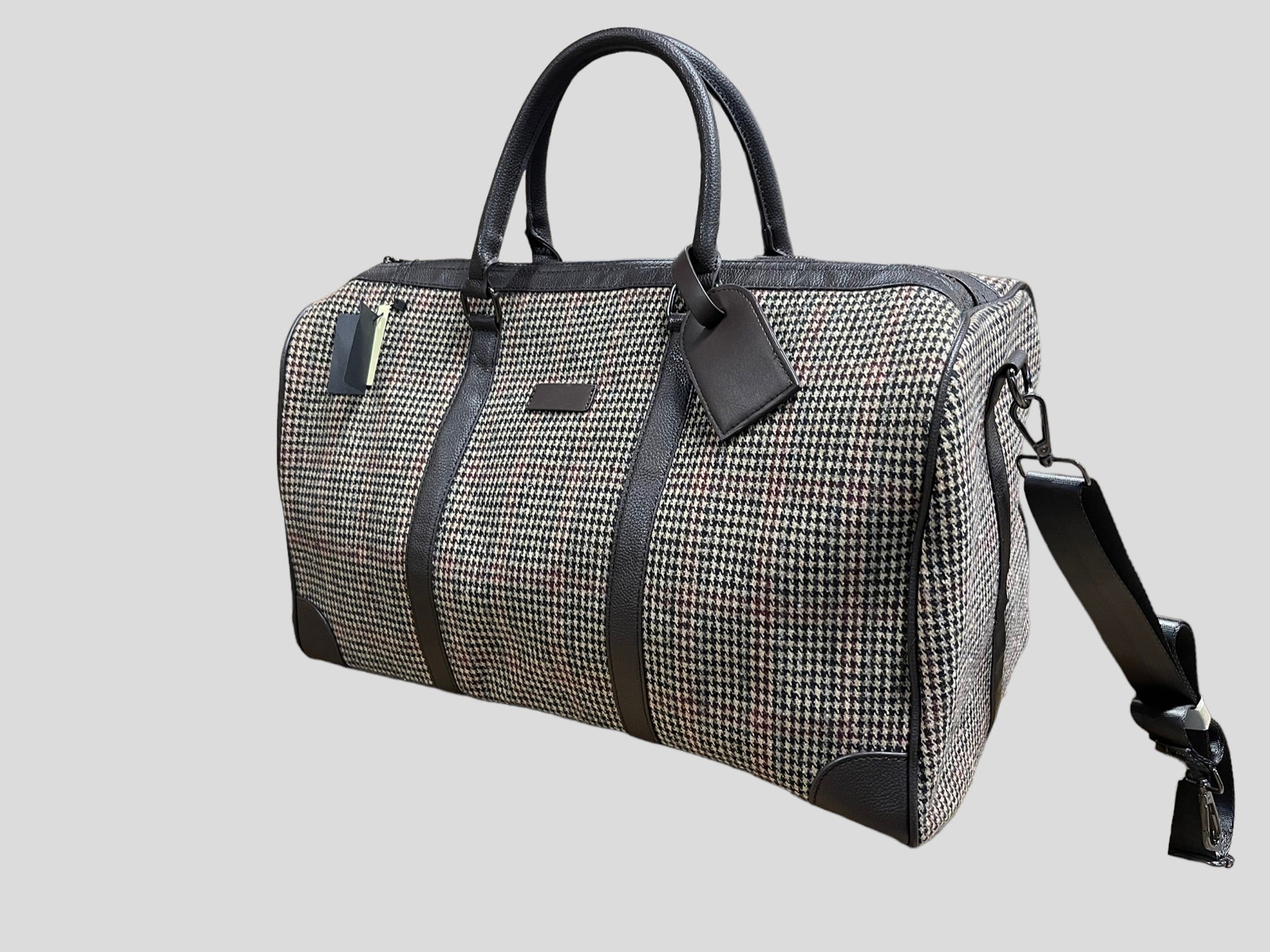 borsone quadroni elegant   weekend  in ecopelle con inserti in lana