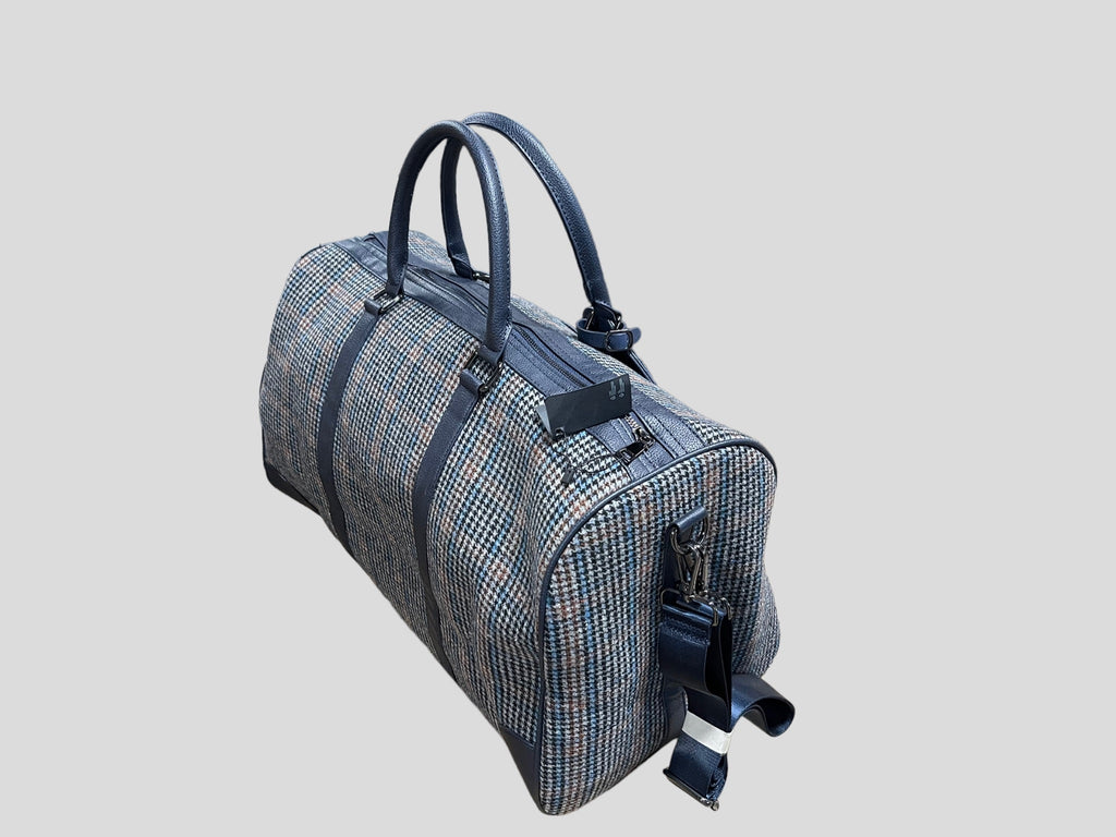borsone quadroni elegant   weekend  in ecopelle con inserti in lana