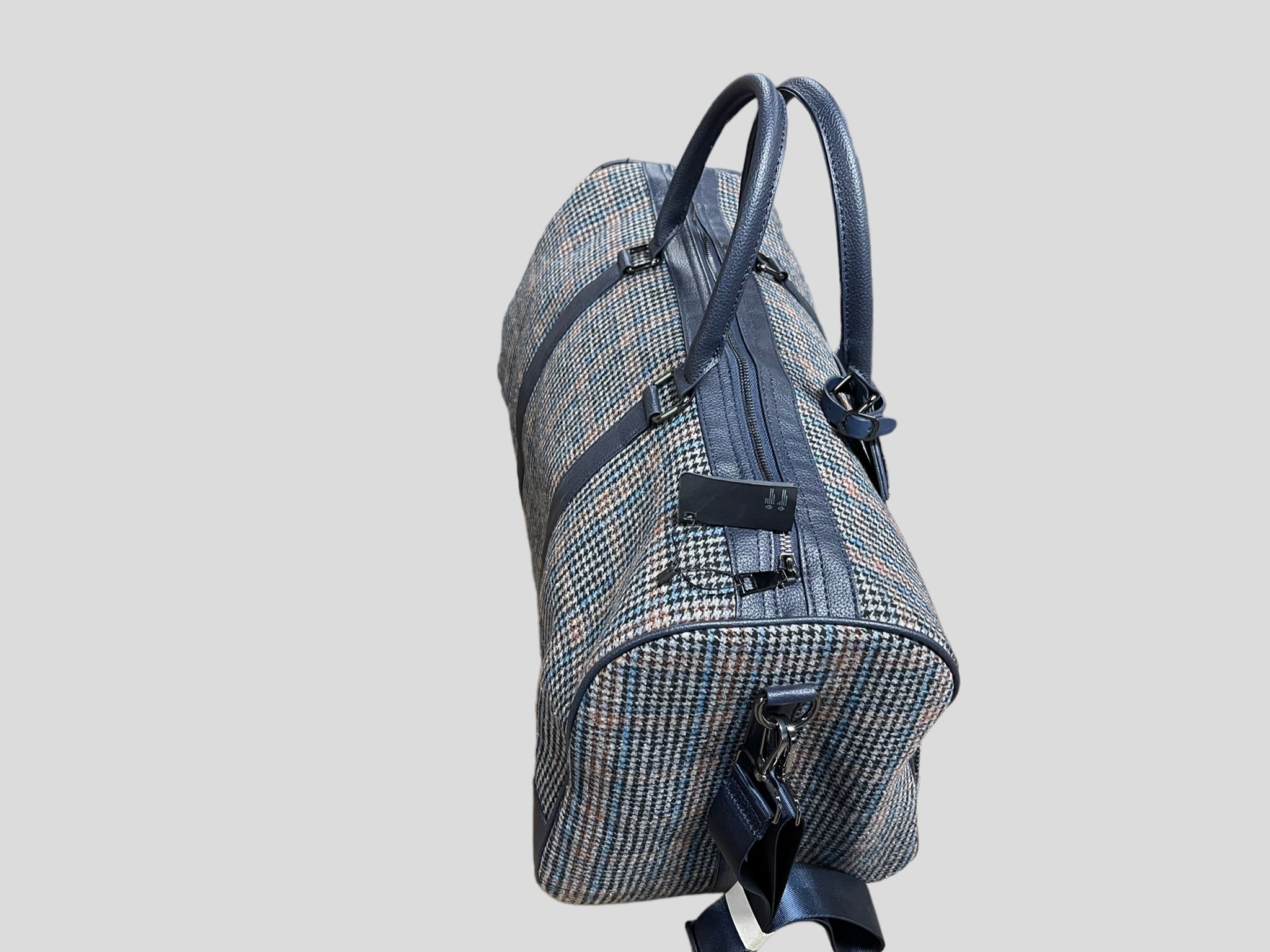 borsone quadroni elegant   weekend  in ecopelle con inserti in lana
