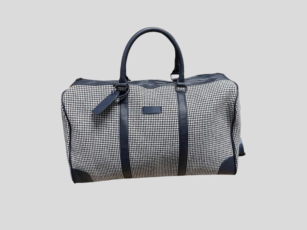 borsone quadroni elegant   weekend  in ecopelle con inserti in lana