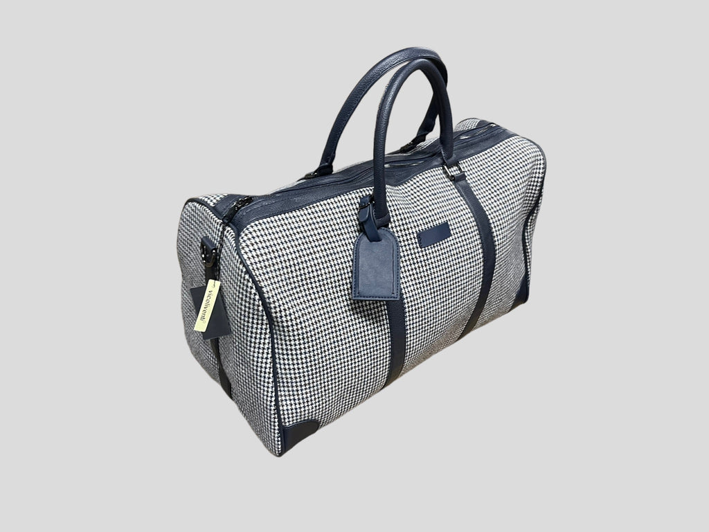 borsone quadroni elegant   weekend  in ecopelle con inserti in lana