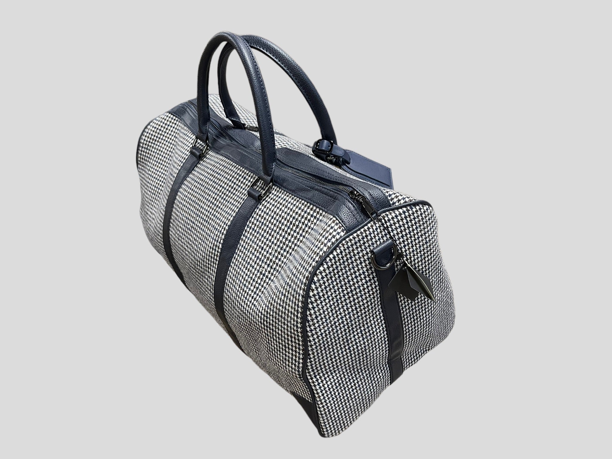 borsone quadroni elegant   weekend  in ecopelle con inserti in lana