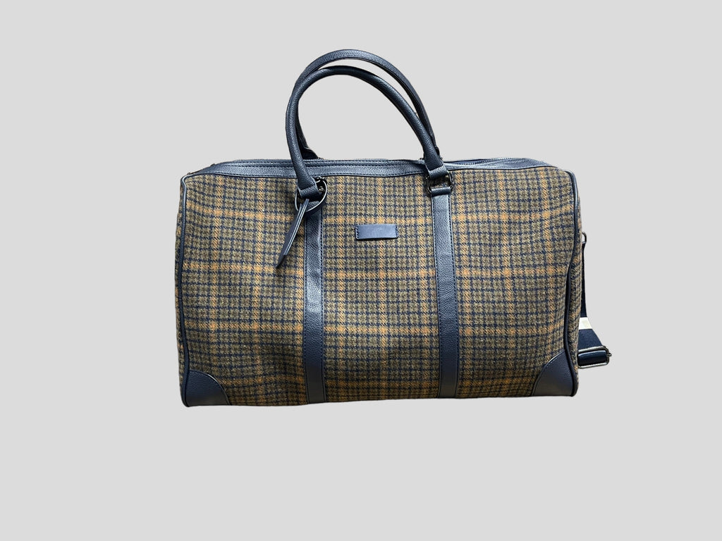 borsone quadroni elegant   weekend  in ecopelle con inserti in lana