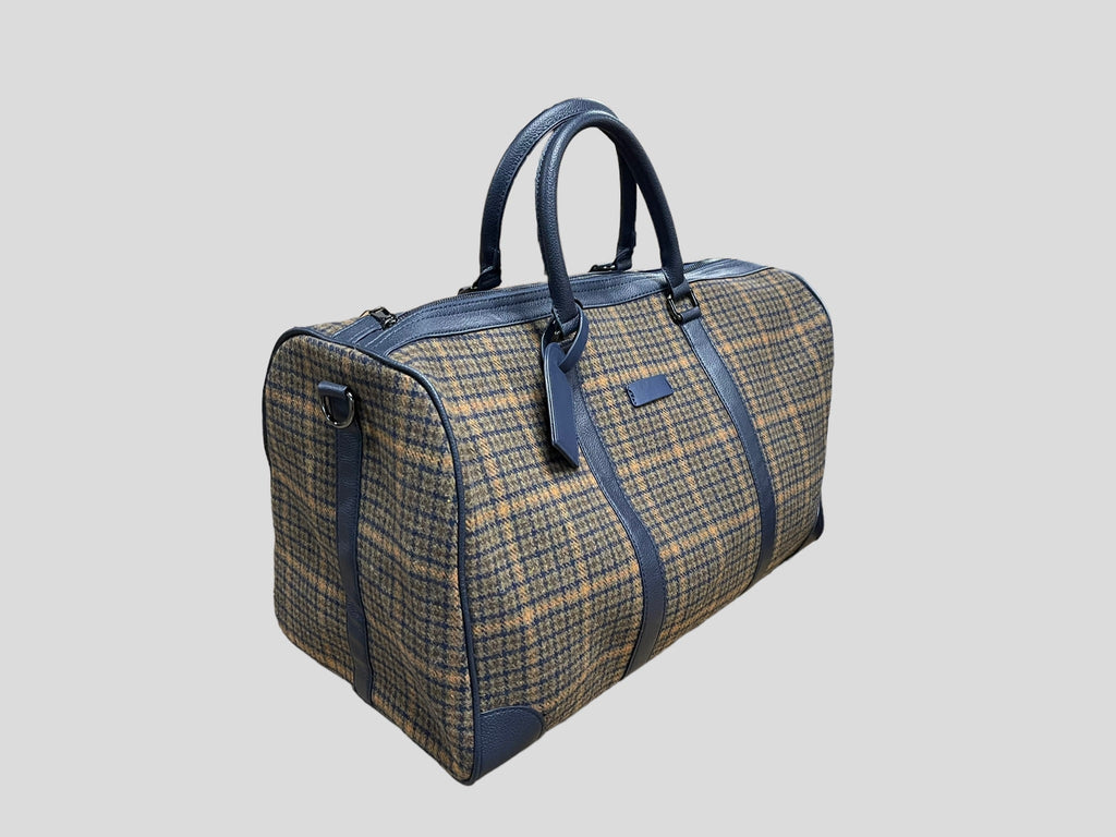 borsone quadroni elegant   weekend  in ecopelle con inserti in lana