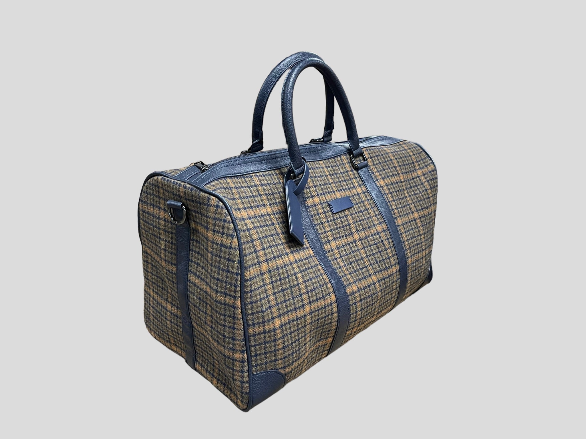 borsone quadroni elegant   weekend  in ecopelle con inserti in lana