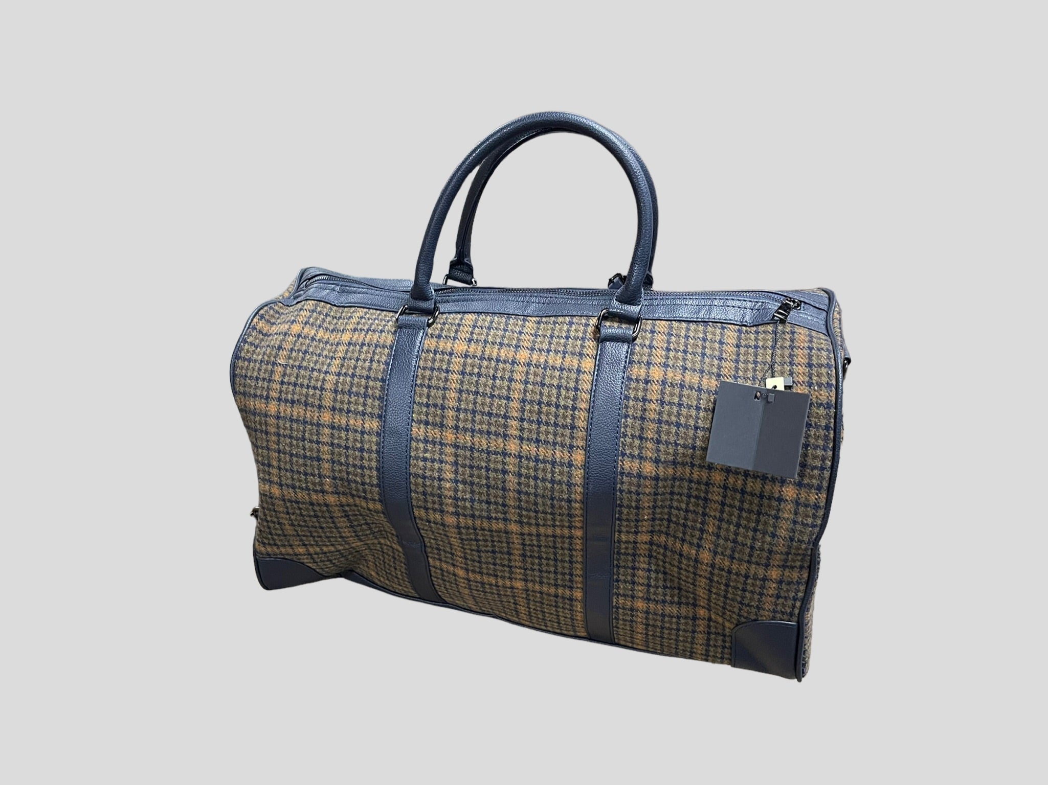 borsone quadroni elegant   weekend  in ecopelle con inserti in lana