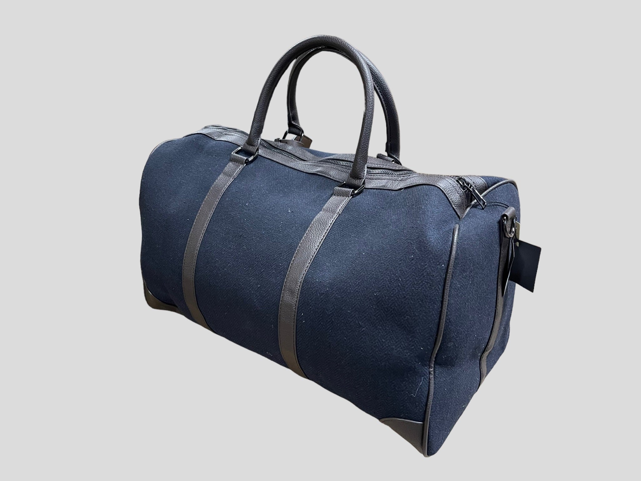 borsone quadroni elegant   weekend  in ecopelle con inserti in lana