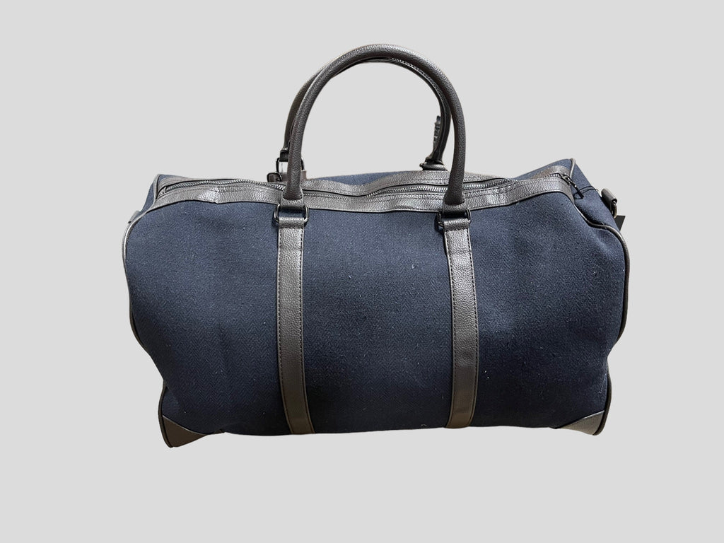 borsone quadroni elegant   weekend  in ecopelle con inserti in lana