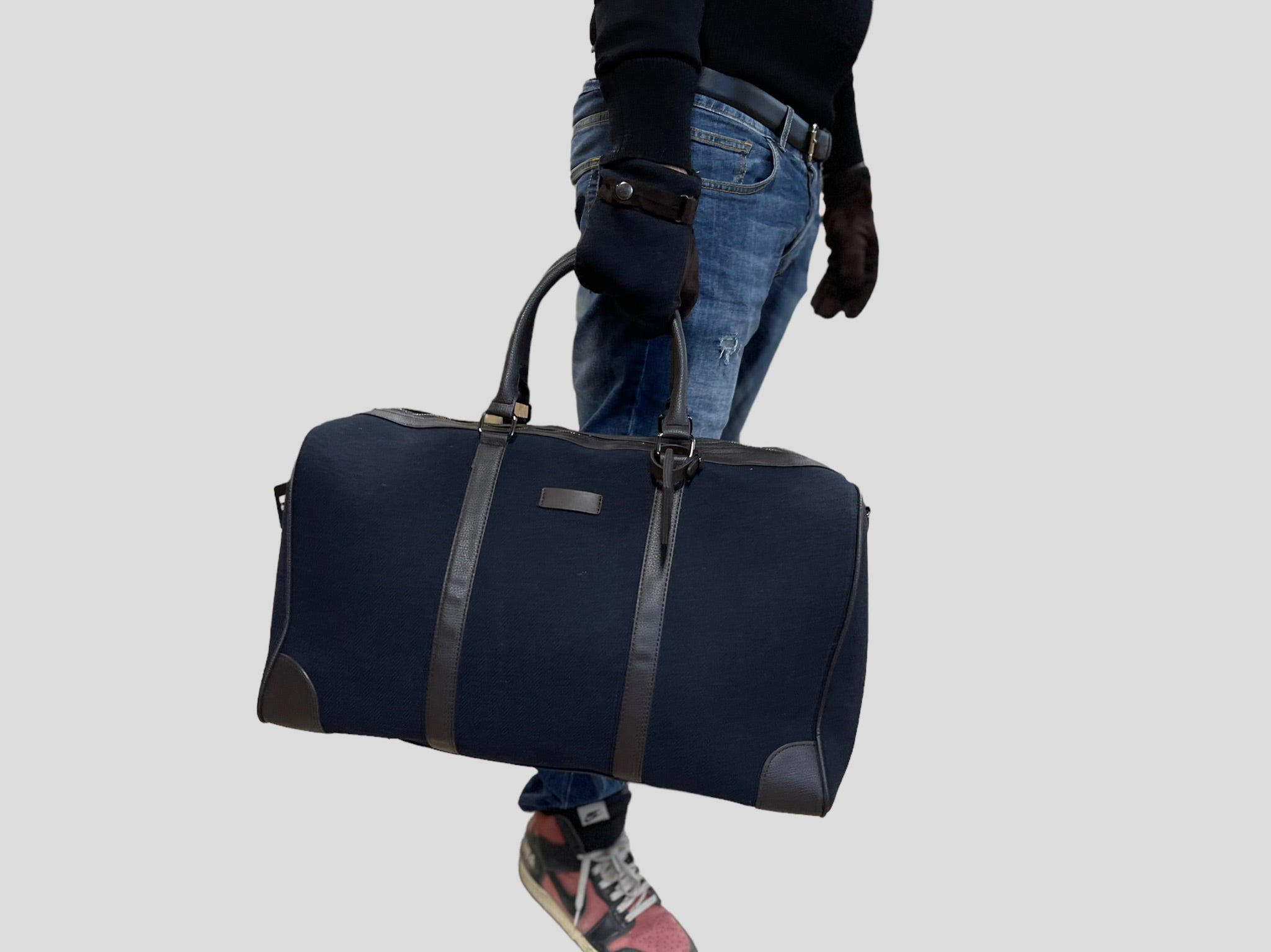 borsone quadroni elegant   weekend  in ecopelle con inserti in lana