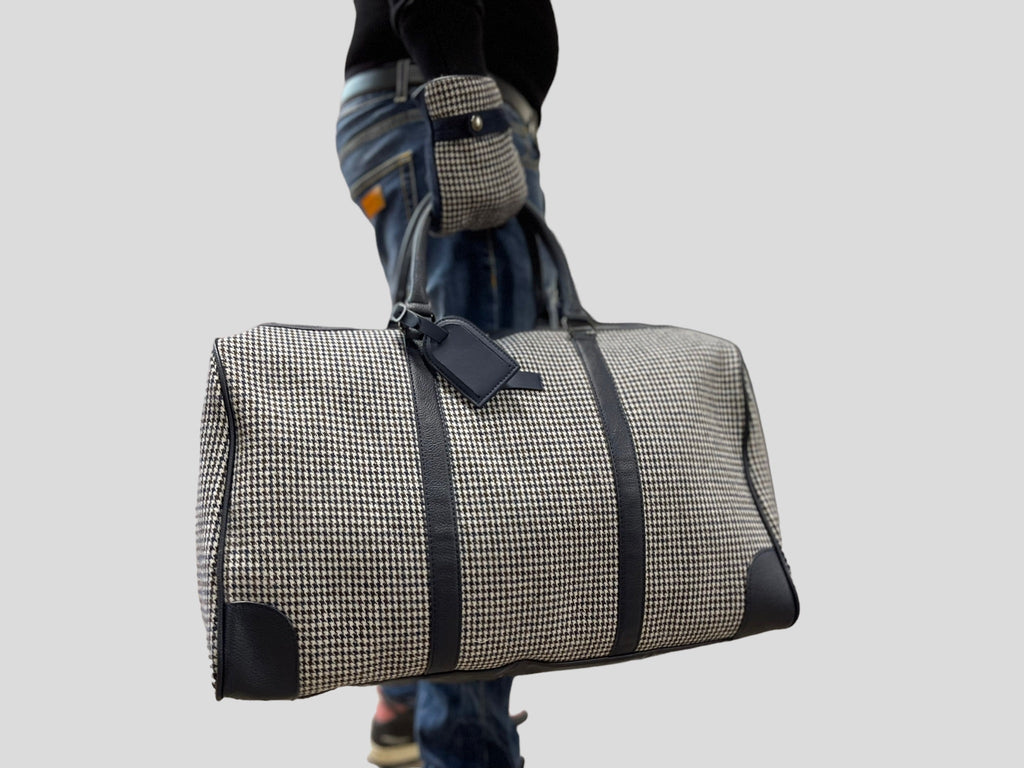 borsone quadroni elegant   weekend  in ecopelle con inserti in lana