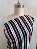 White Navy Red Stripe Print Rayon Challis Woven "Boardwalk"