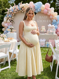 Plaid Tank A-line Elegant Maternity Baby Shower Maxi Dress - Yellow - 1