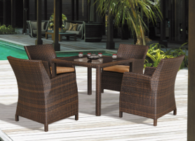 Salon 4 fauteuils 1 table en verre marron