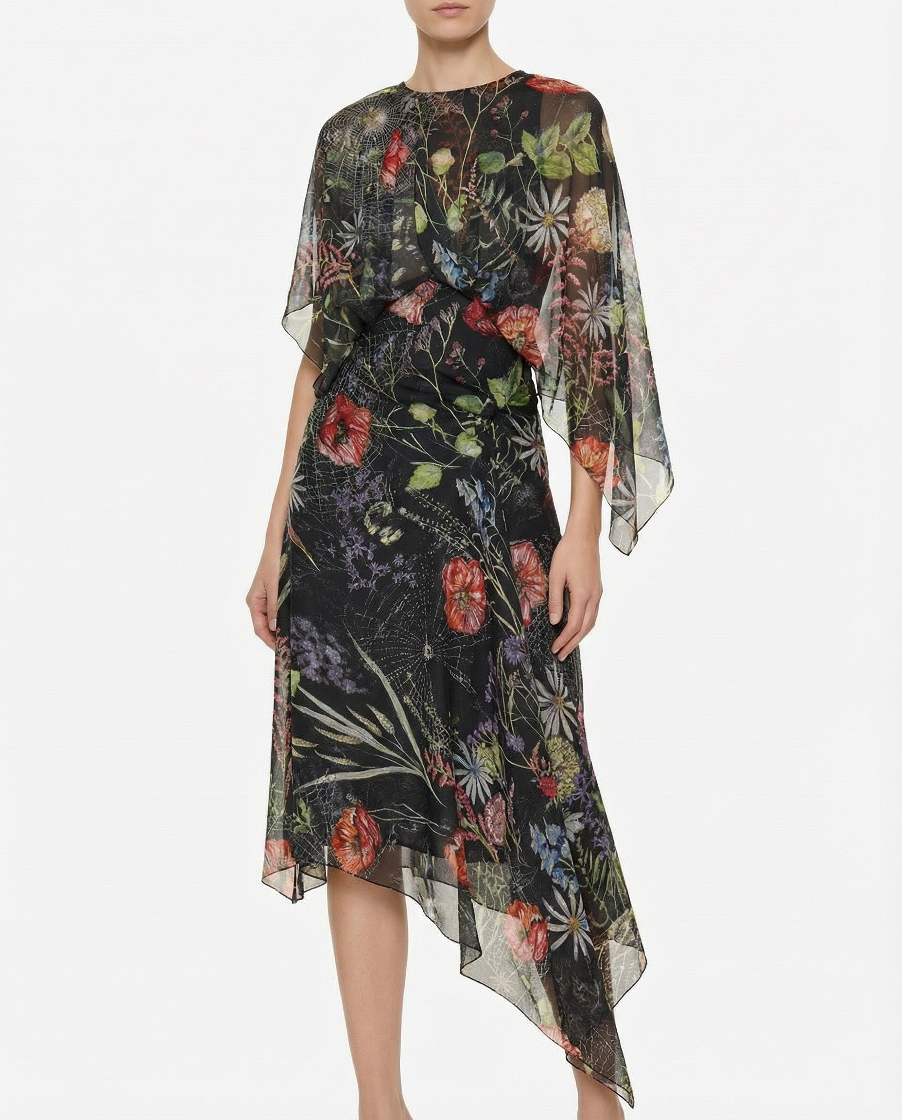 Mcqueen Ruffled floral silk‑chiffon midi dress