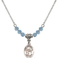 Sterling Silver Saint Nimatullah Birthstone Necklace with Aqua Beads - 9339