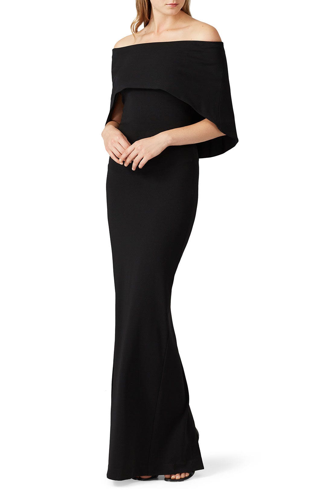 Structured Heavy Jersey Cape Gown by Nicole Miller