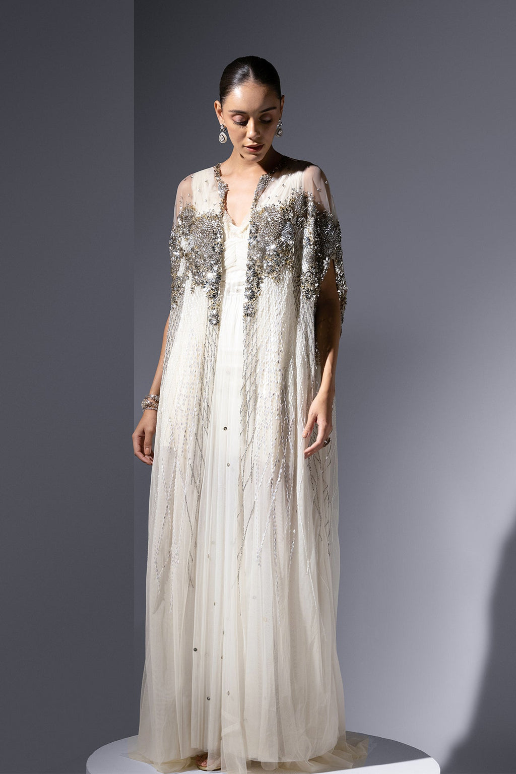 Mesh Dress with Crystal Cape