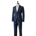 Black 2 piece suit for men with notch lapel jacket matching vest and trousers worn with a white shirt and black tie ideal for formal occasions or business settings made to order in standard or custom sizing available in various fabrics. big and tall classic fit suits