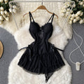 Sexy Spaghetti Straps Short Lace Black Dress Women Holiday Dress P235