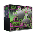 Sealed Pokémon Shrouded Fable Elite Trainer Box with 10 booster packs, themed sleeves, energy cards, dice, and game accessories