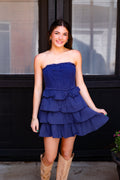 The Jean Dress: Strapless Ruffle Denim Dress