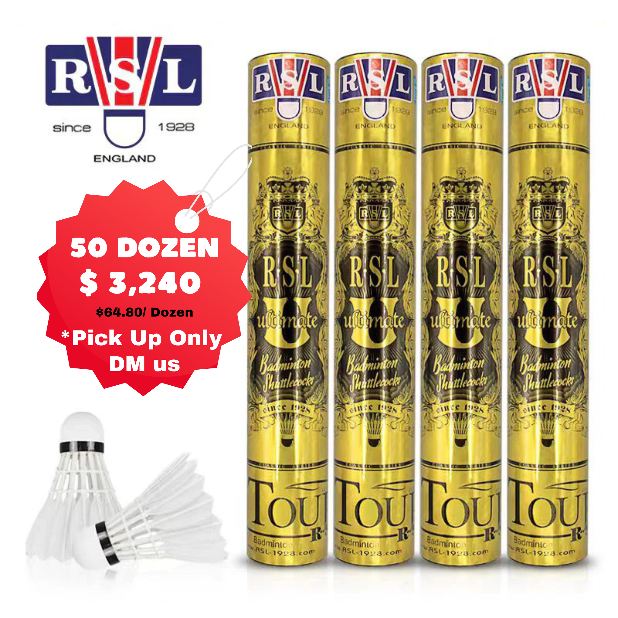 RSL Ultimate Shuttlecocks (BEST of RSL) - Bulk Price of 50 Dozen - shuttlecocks at Add One