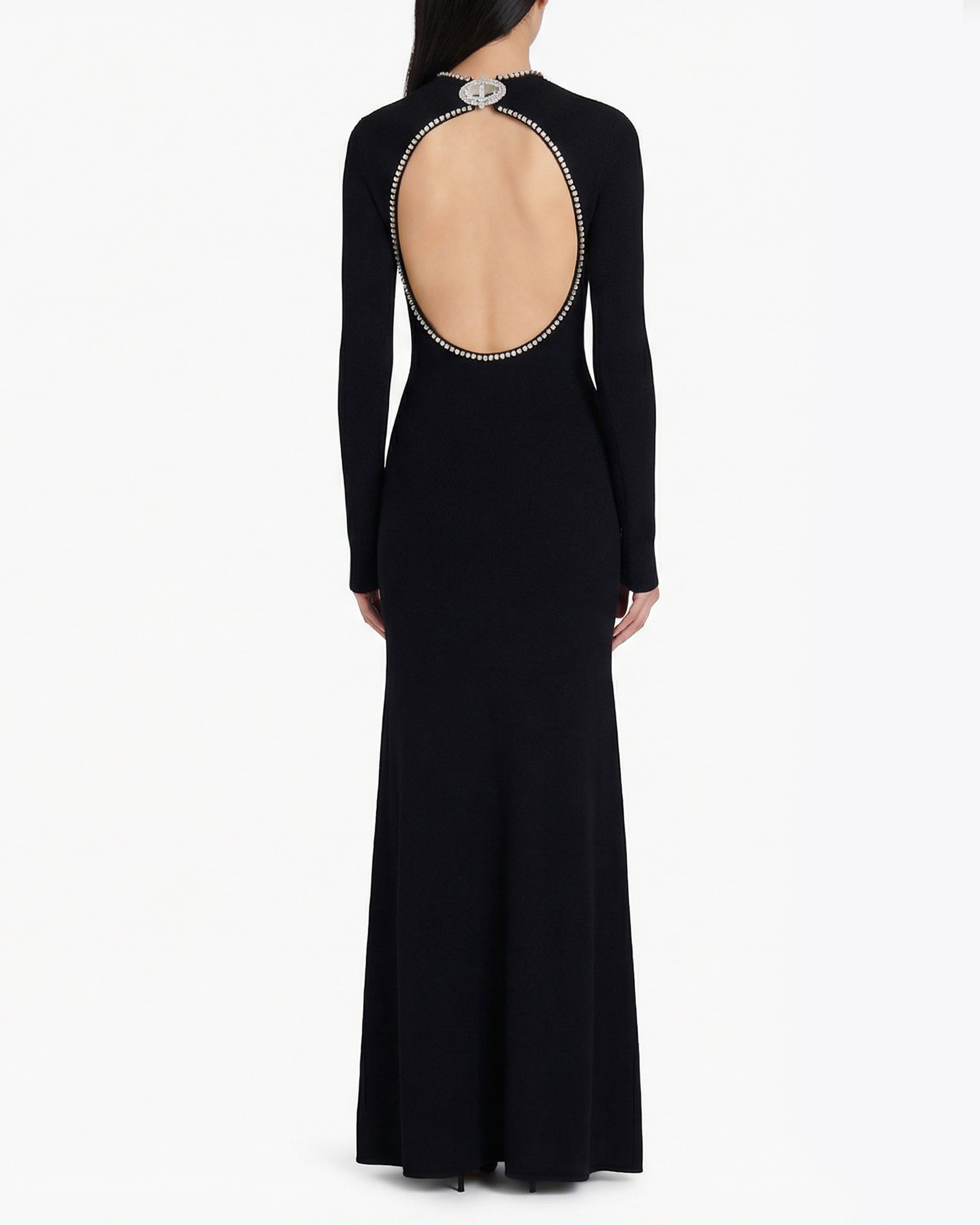 Jeweled backless knit gown