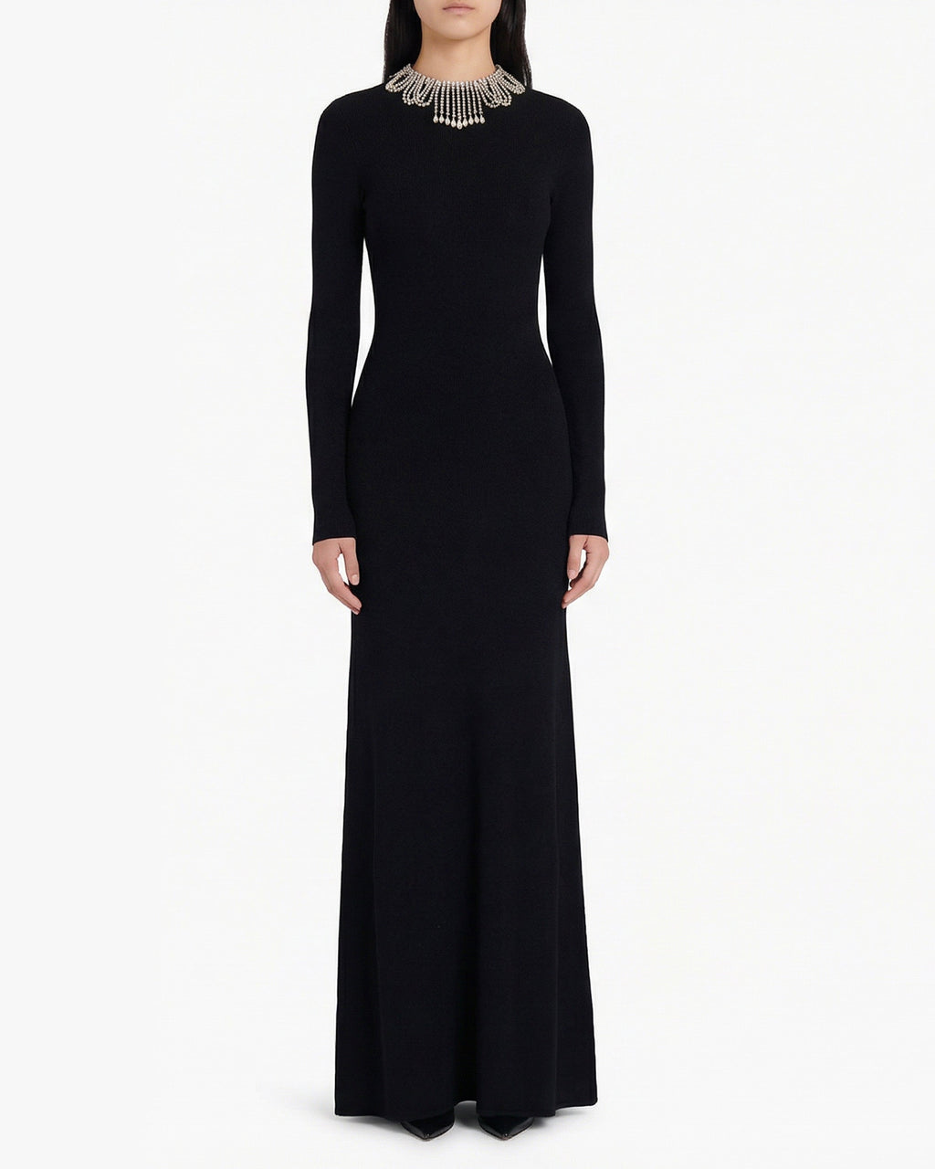 Jeweled backless knit gown