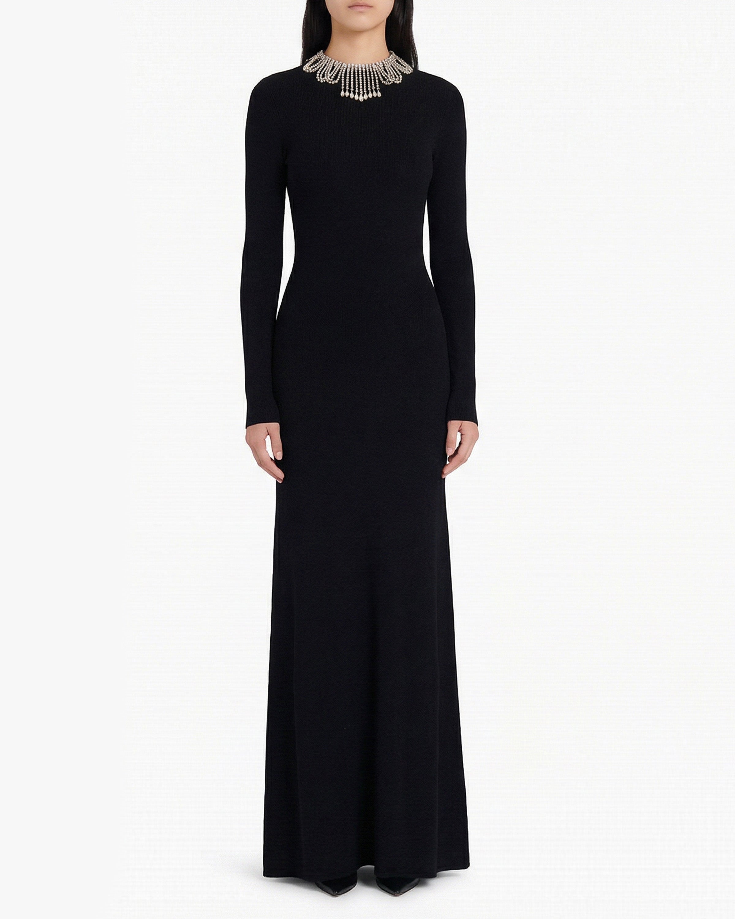 Jeweled backless knit gown