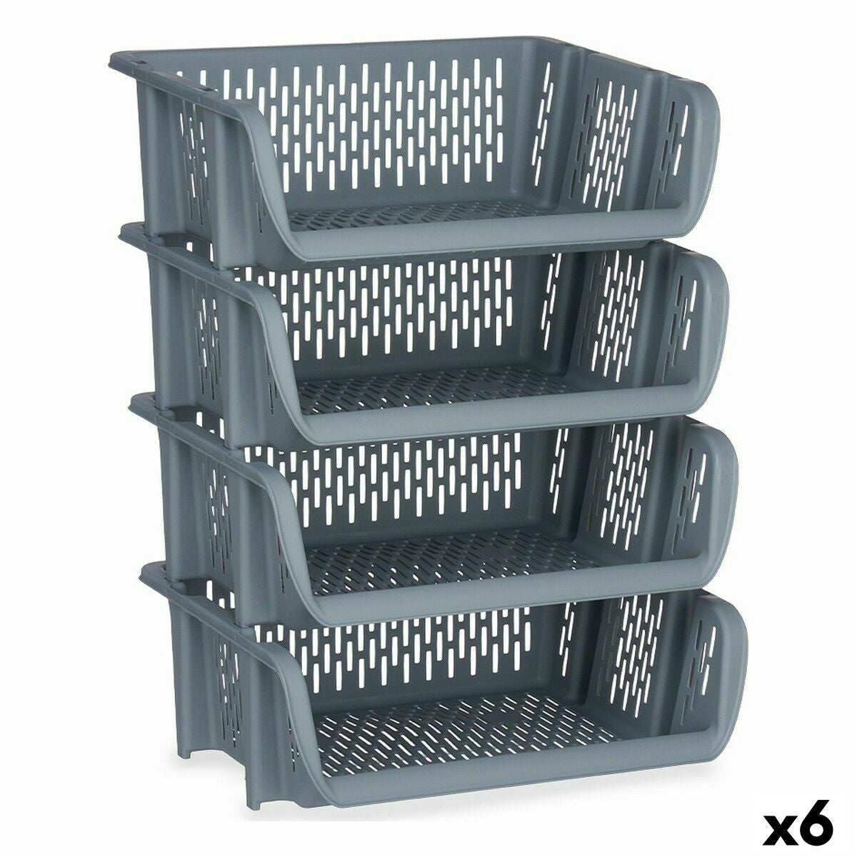 Estantes Frutero Apilable 4 Piezas Gris Polipropileno 29 x 22 x 39 cm (6 Unidades)