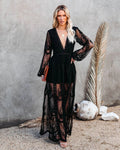 VINTAGE WOMEN RUFFLES CHIFFON LACE DRESS,  LACE BOHO DRESS, LACE DRESS BOHEMIAN