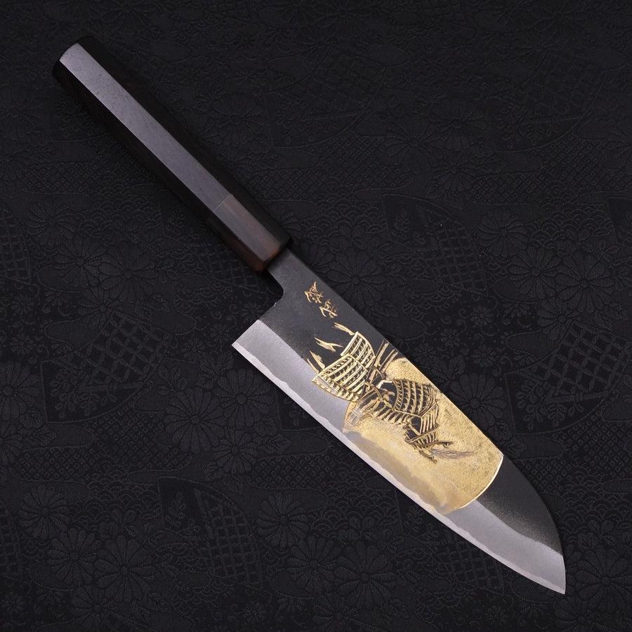Santoku White Steel #2 Kurouchi Chokin Samourai Pleine Lune Manche en Buffle et Ébène 170mm-[Musashi]-[Couteaux de cuisine japonais]