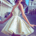 Short V Neck Yellow Pretty Lace Homecoming/Prom/Cocktail Party Dress - FlosLuna