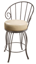 Stone County Ironworks Bella 25" Hand Rubbed Ivory Non-Swivel Iron Bar Stool With Pewter Iron Accent and Black Leather Upholstery