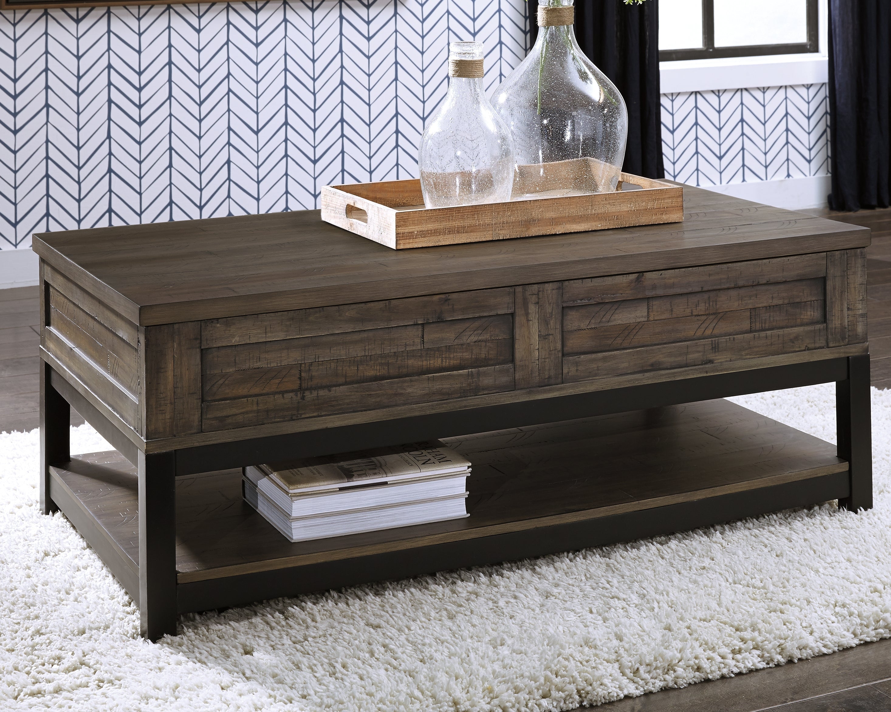 Auburndale Furniture Outlet - Ashley Furniture - Johurst Coffee Table with Lift Top - LIFT TOP COCKTAIL TABLE / Grayish Brown - T444-9