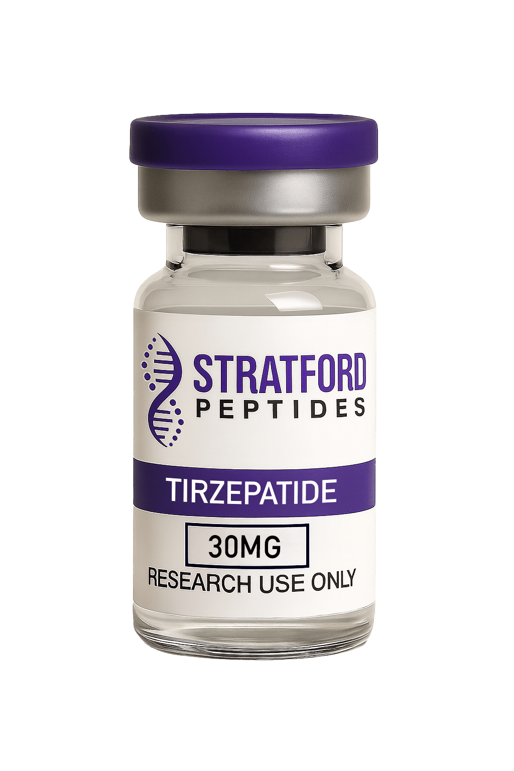 Tirzepatide 30mg labelled research peptide vial with lyophilised powder