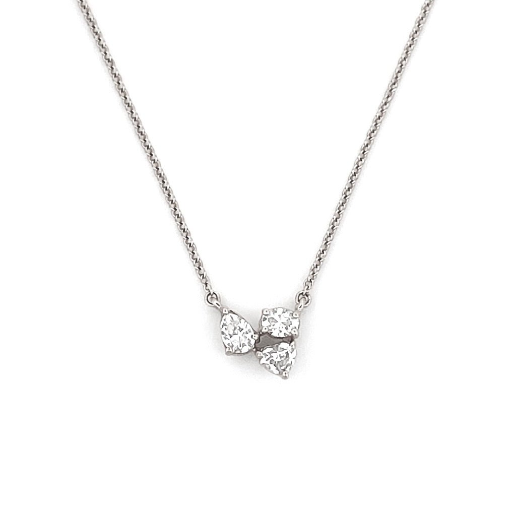 14K Gold Heart Pear Oval Diamond Trio Pendant Necklace