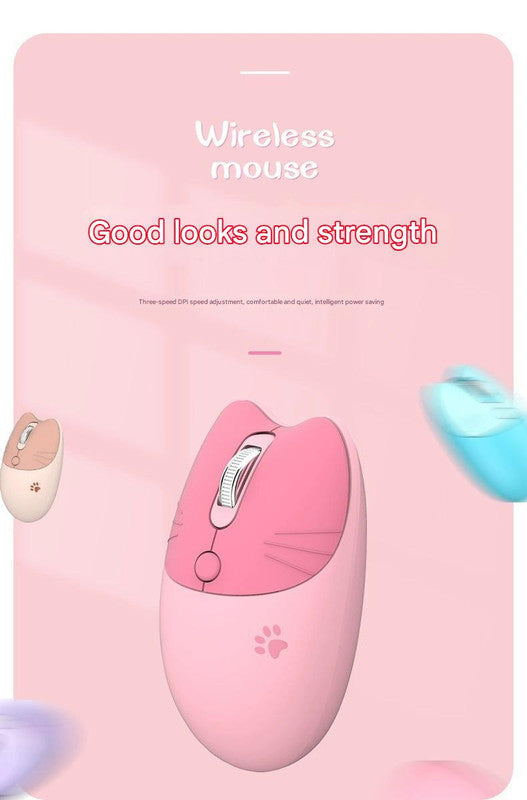 Cute Cat Shaped Wireless Office Mouse Dual Mode 2.4G/Bluetooth 3 Level Dpi Silent Click(Milk Tea Color)