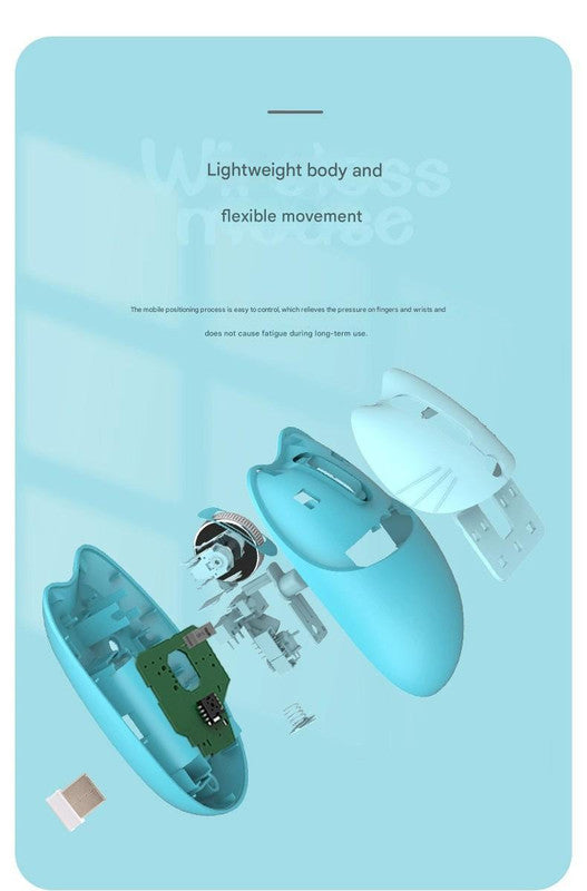Cute Cat Shaped Wireless Office Mouse Dual Mode 2.4G/Bluetooth 3 Level Dpi Silent Click(Milk Tea Color)
