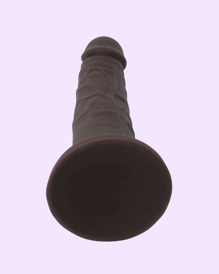 Espresso | colored lifelike strap-on dildo base view