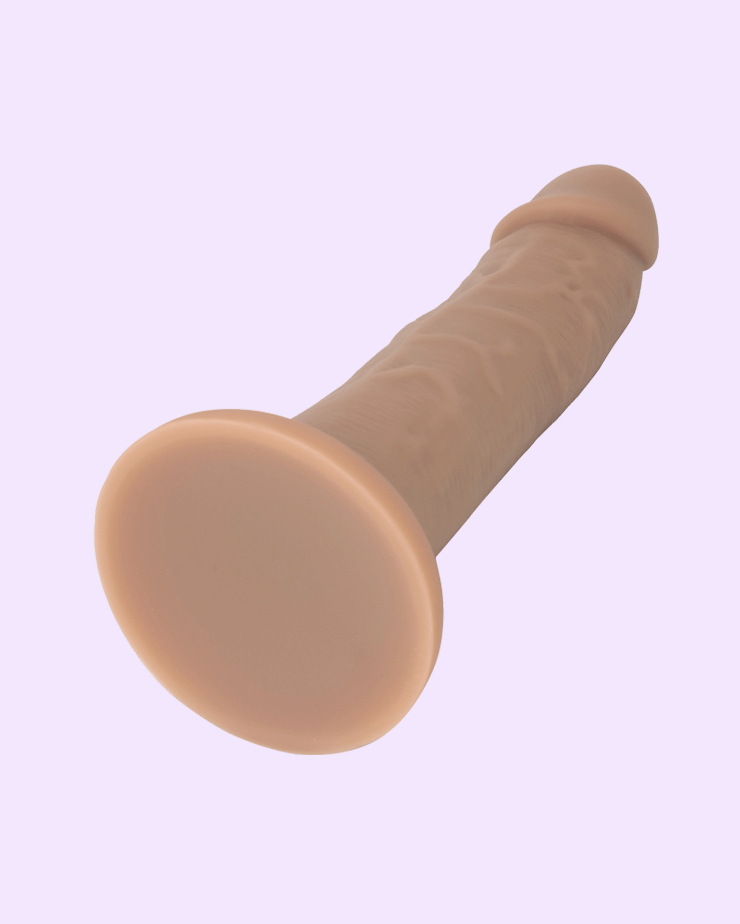 Tan | lifelike strap-on dildo base view