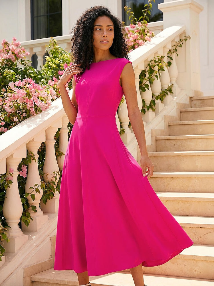 Buy Roman Pink High Neck Pleated Midi Dress from Next USA