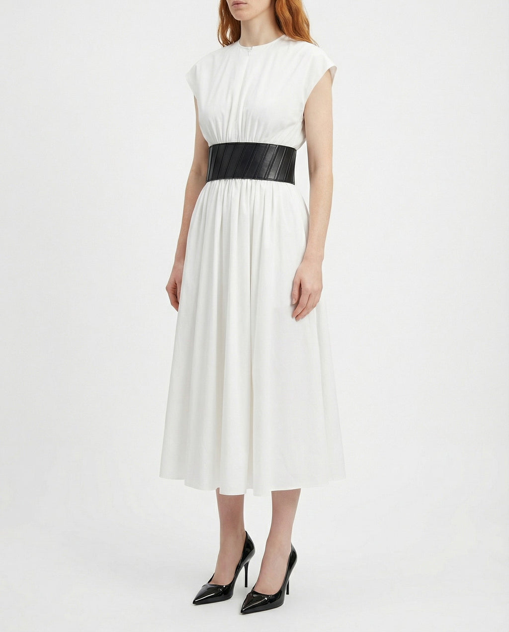 Belted cotton midi dress