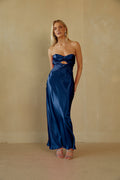 blue-image | sapphire blue strapless keyhole front maxi dress | wedding guest dress 2024