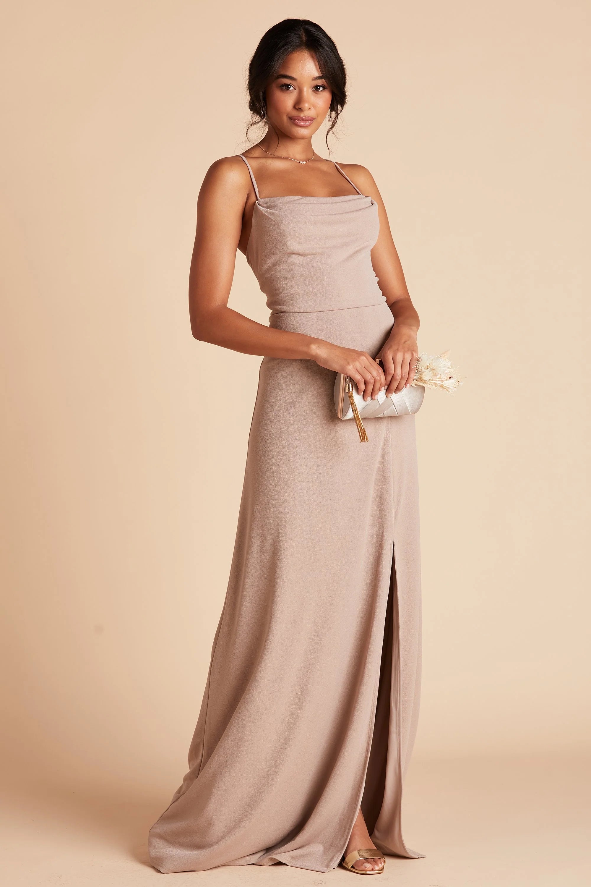 Taupe Bridesmaid Dress Crepe Size Small