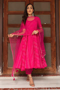 white christmas dresses Bandhej Pink Cotton Anarkali Set for Women