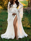Momyknows Boho Lace Summer Maternity Dress Perfect for Outdoor Photoshoots - White - 1