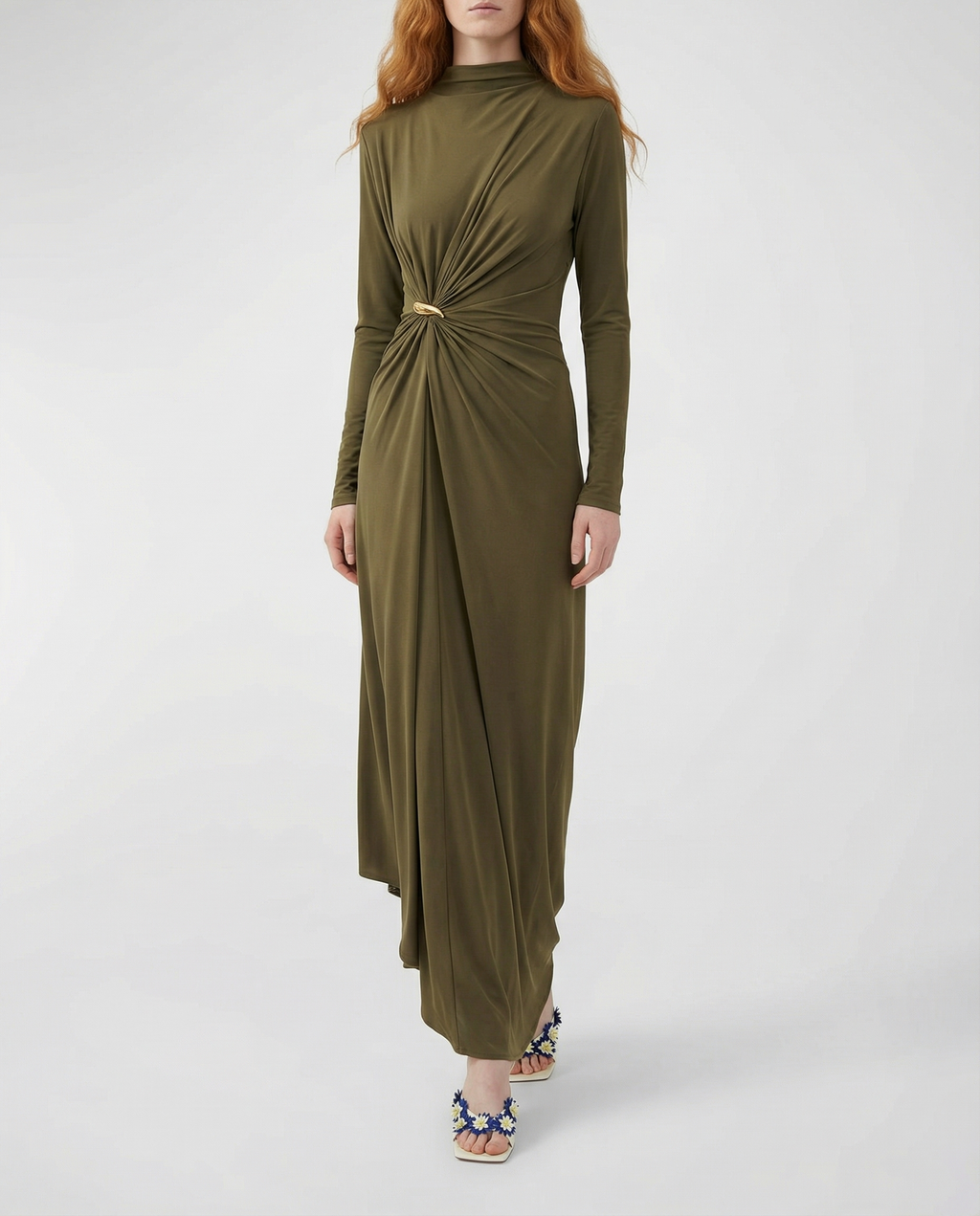 Bottega Veneta Asymmetric embellished gathered jersey maxi dress