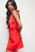 Warehouse Structured Satin Tie Shoulder Mini Dress
